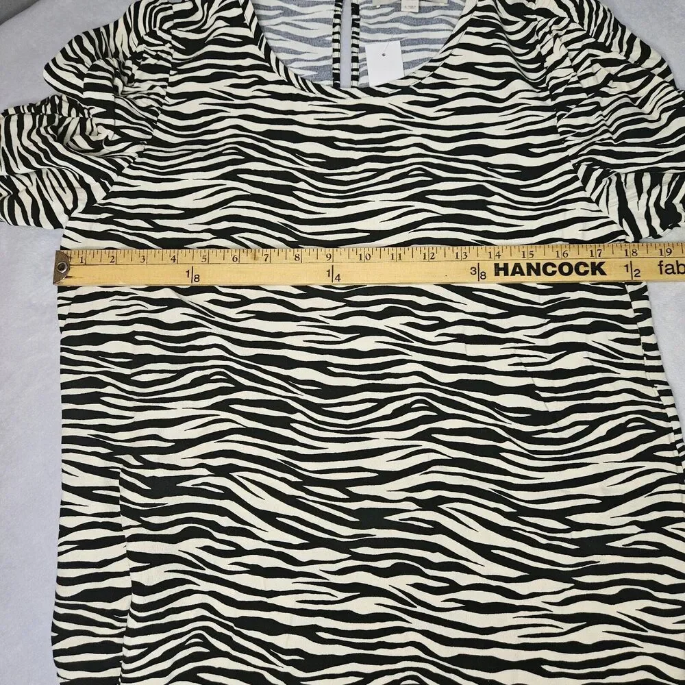 New  LOFT Womens Black‎ Beige Zebra Print Cinched Puff Sleeve Top Size Small